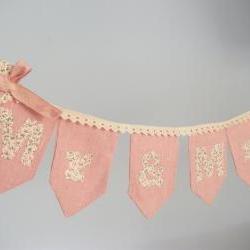 Pink Linen and lace Mr ans Mrs Wedding banner